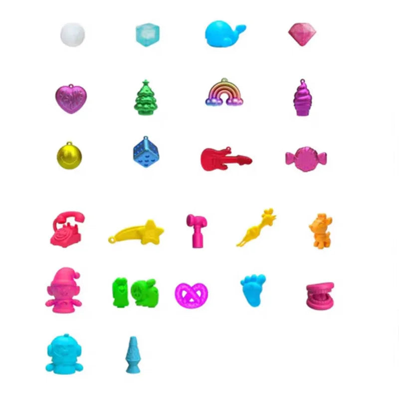Collection of colorful miniature squishy on a white background